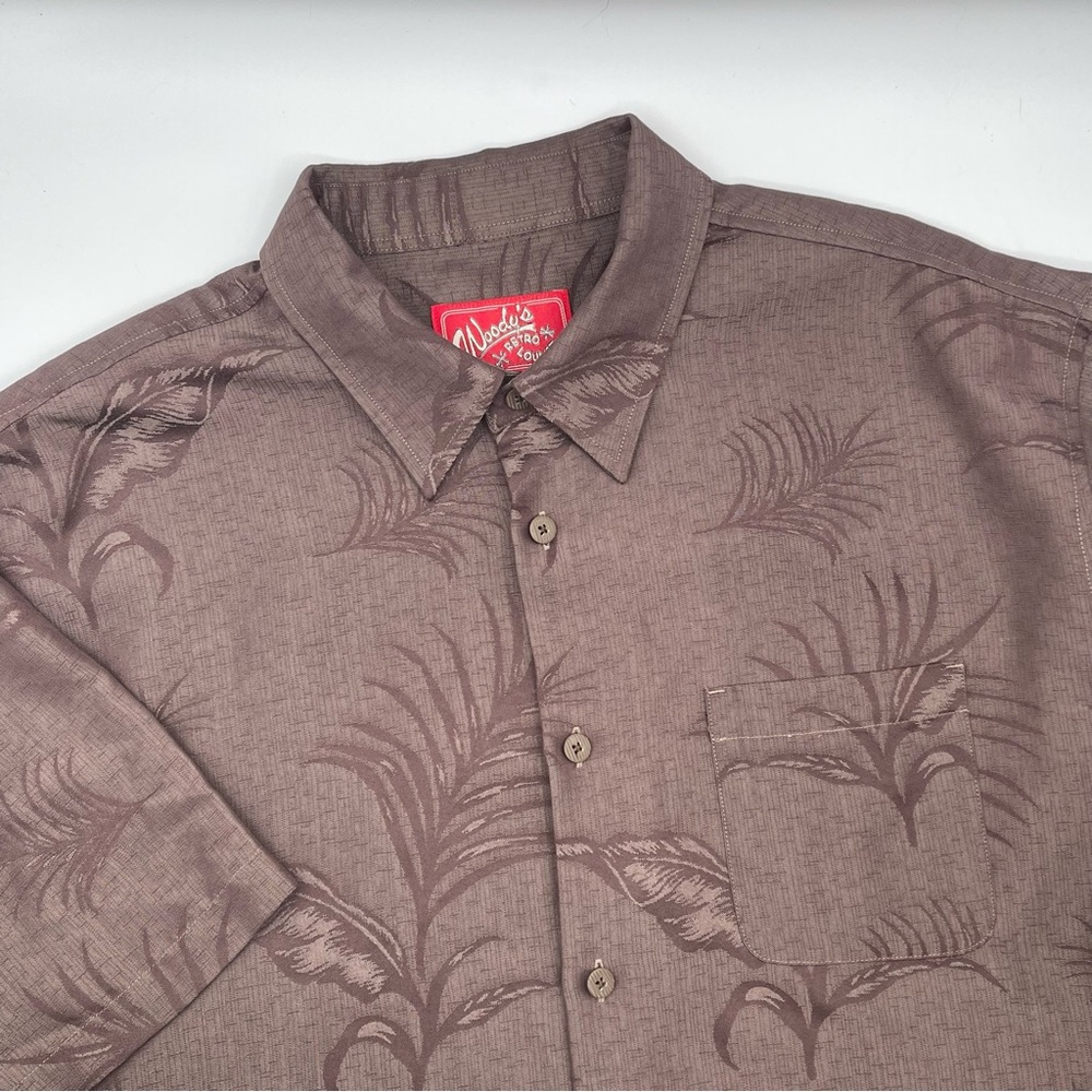 Woody's Retro Lounge Mens Button Down Shirt Hawaiian Tropical Brown XXL